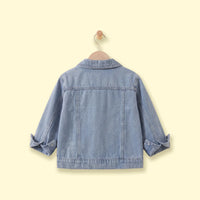 Girls Blue Applique Long Sleeve Denim Jacket Coats & Jackets