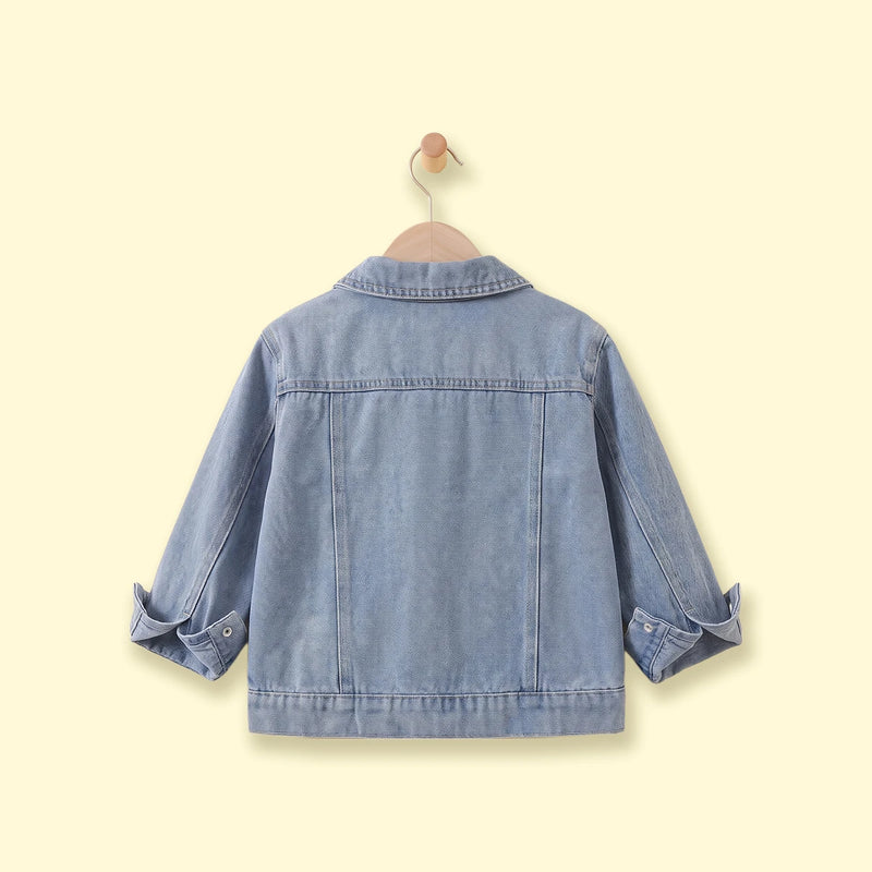 Girls Blue Applique Long Sleeve Denim Jacket Coats & Jackets