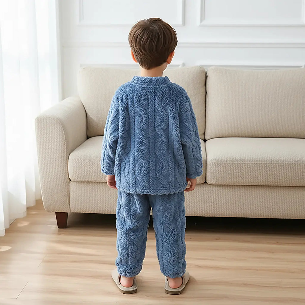 Girls Blue Self-Design Fleece Top With Jogger Co-ord Sets Sets