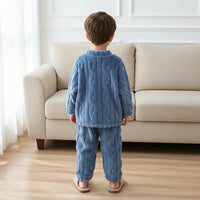 Girls Blue Self-Design Fleece Top With Jogger Co-ord Sets Sets
