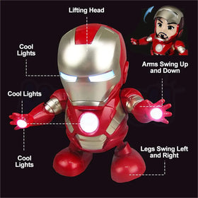 Kids Red Dancing Iron Man Robot Toy with LED Lights & Music Trending Accessories