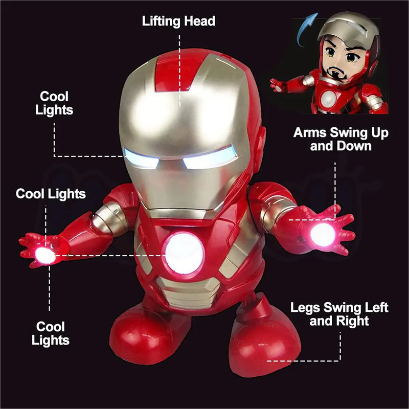 Kids Red Dancing Iron Man Robot Toy with LED Lights & Music Trending Accessories