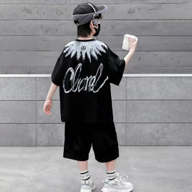 Boys Black Abstract Printed Oversized T-Shirt With Shorts Co-ord Sets Sets