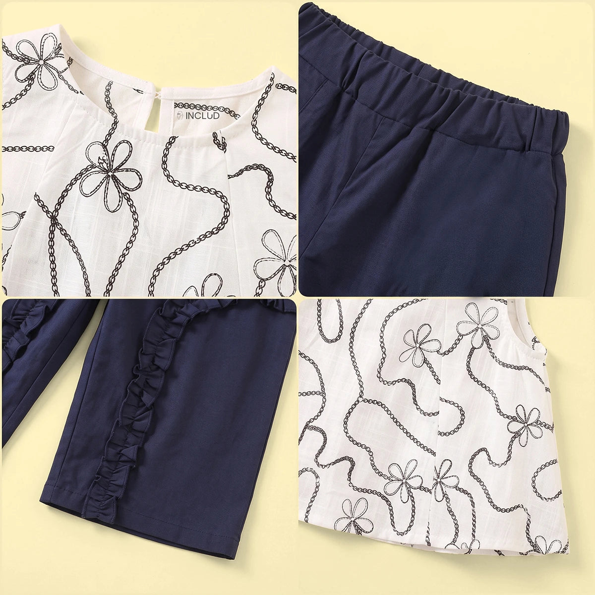 Girls White Floral Sleeveless Top With Pants Sets 2 pc. Sets