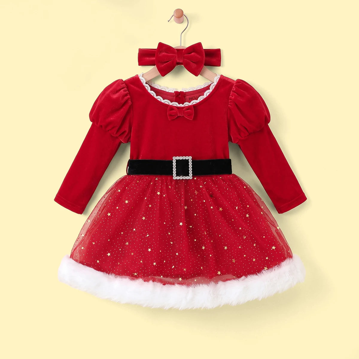 Girls Santa Inspired Fit & Flare Embellished Dress Casual Dresses Red 1-2 Y