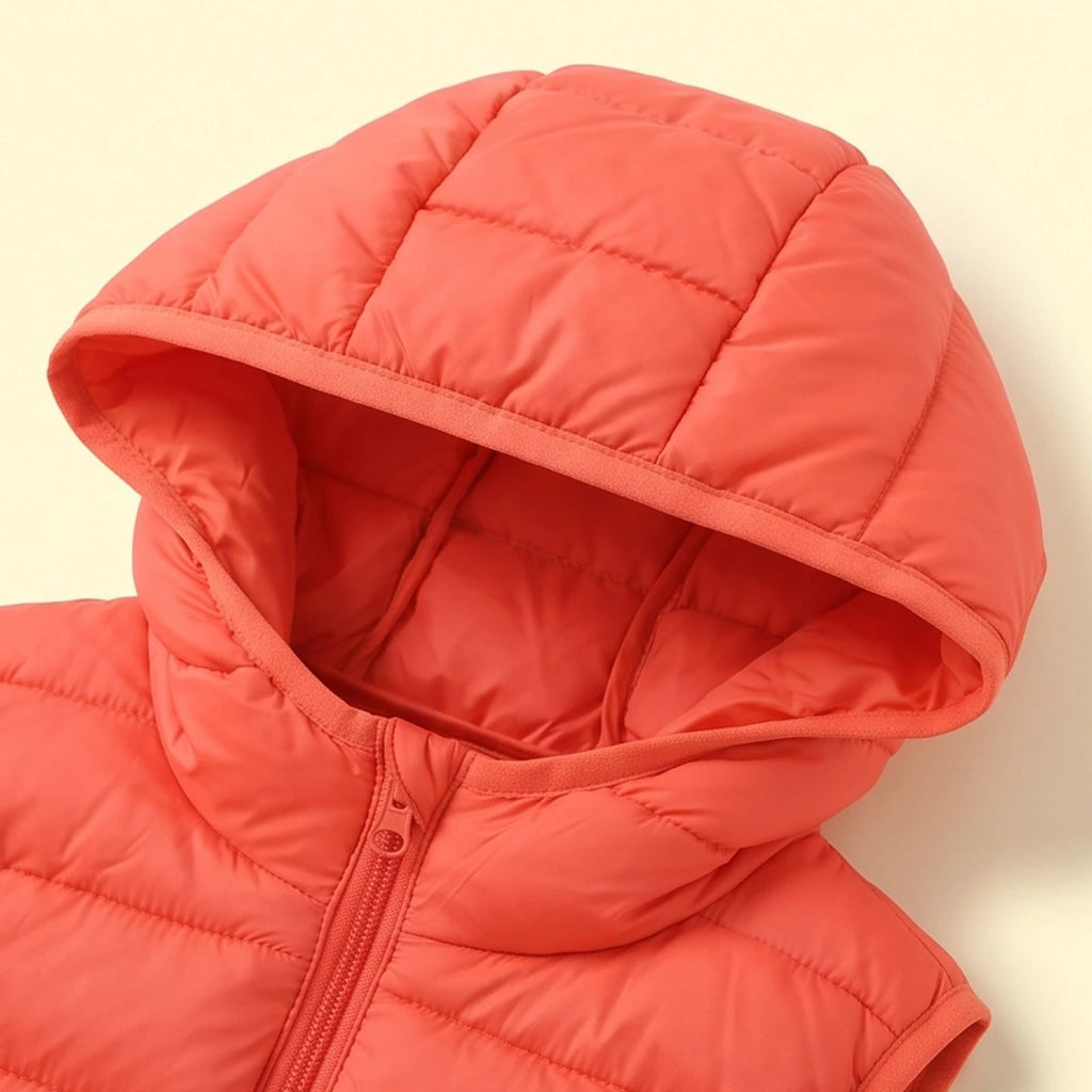 Girls Orange Sleeveless Hooded Puffer Jacket Coats & Jackets