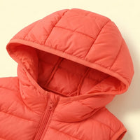 Girls Orange Sleeveless Hooded Puffer Jacket Coats & Jackets