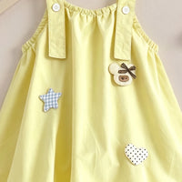 Girls Yellow Heart Applique Sleeveless Pinafore Dress Casual Dresses