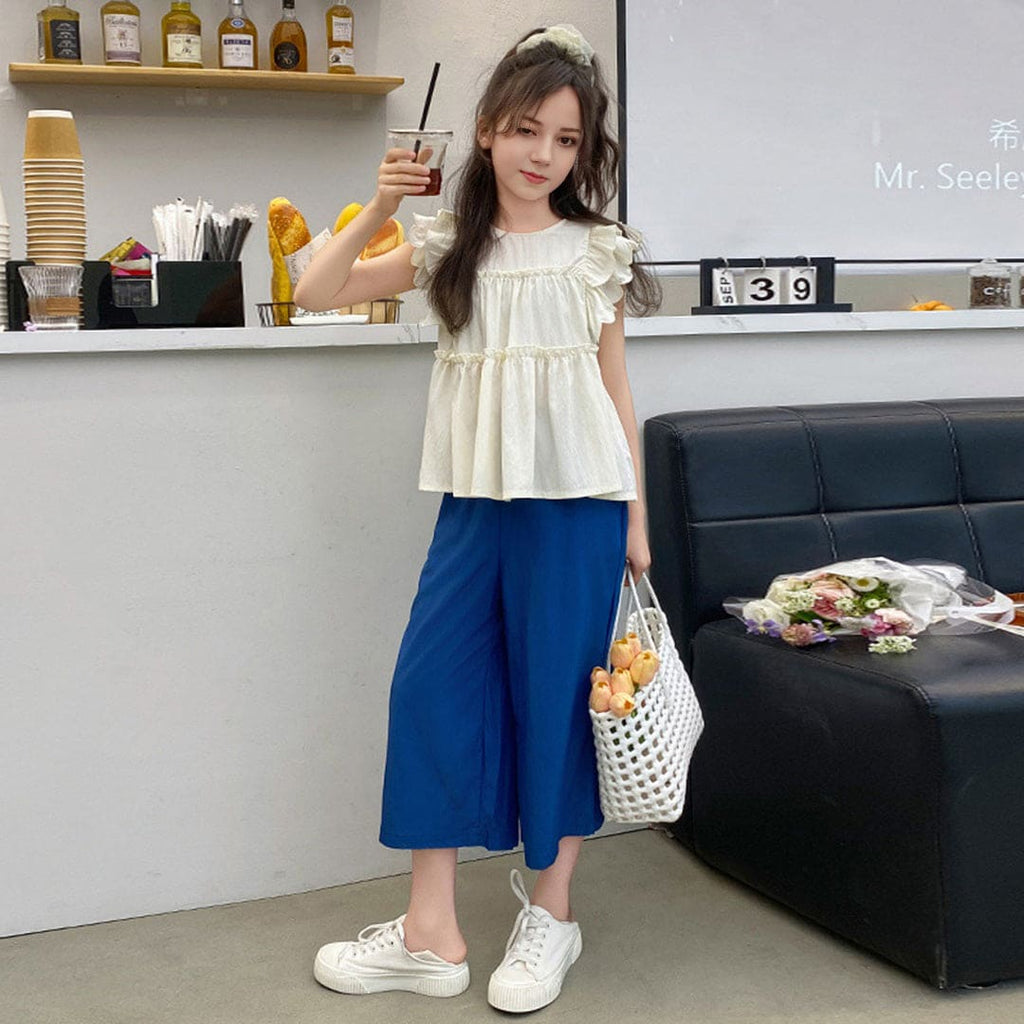 Girls Flutter Sleeves Top With Pants Set