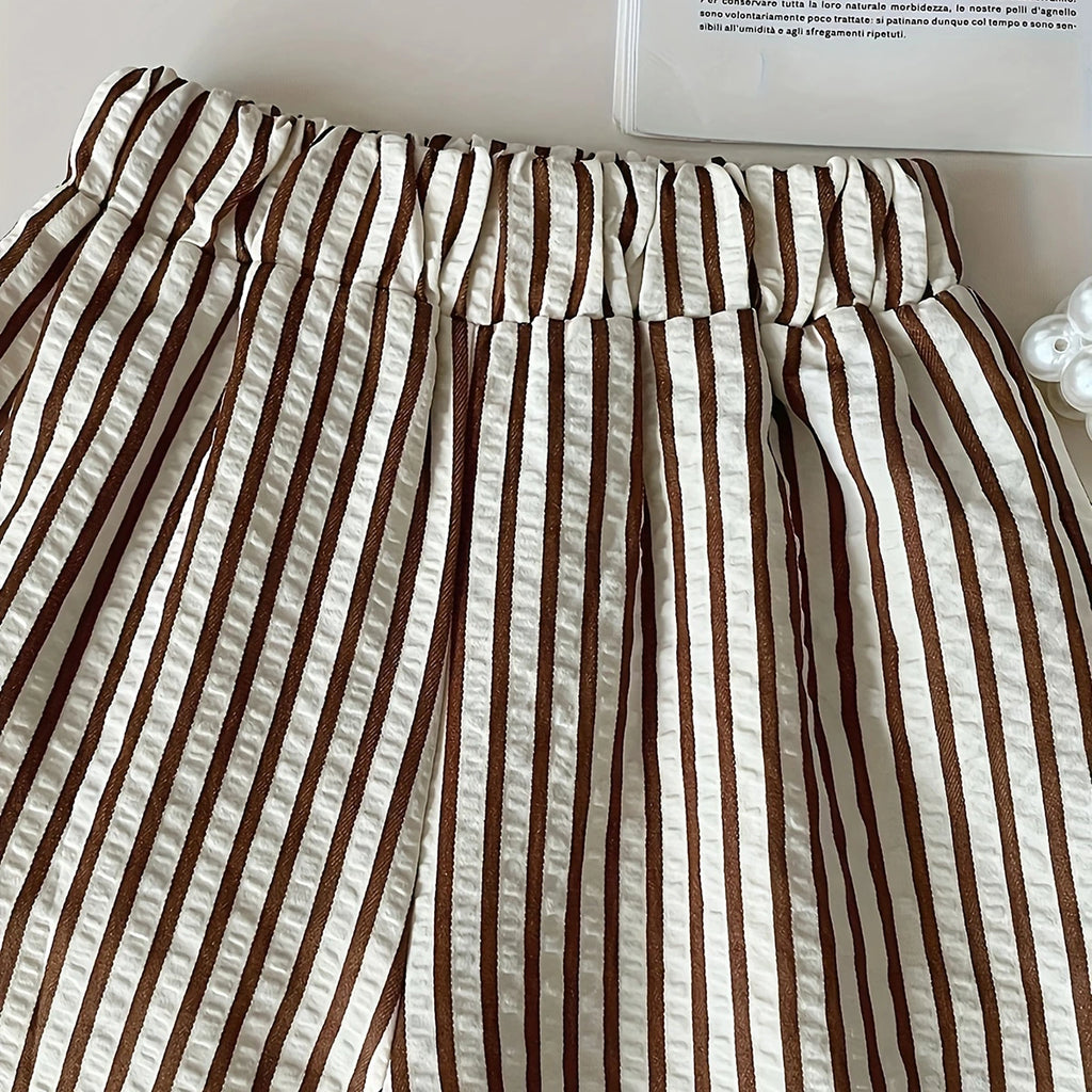 Girls Brown Sleeveless Top With Stripes Pants & Hat Sets Sets
