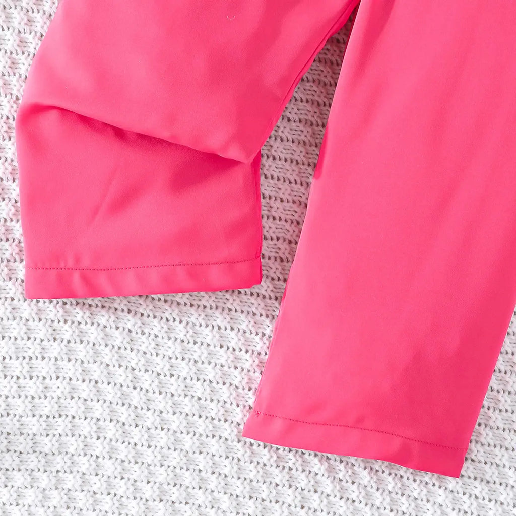 Girls Fuchsia Flower Applique Sleeveless Vest With Pants Co-ord Sets Sets
