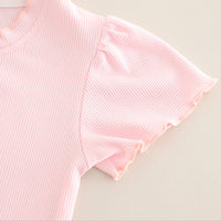 Girls Light Pink Applique T-Shirt With Denim Shorts Set 2 pc. Sets