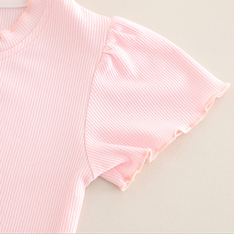 Girls Light Pink Applique T-Shirt With Denim Shorts Set 2 pc. Sets