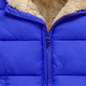 Boys Royal Blue Hooded Puffer Jacket With Sherpa Fleece Lining Coats & Jackets