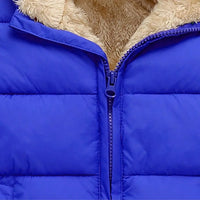 Boys Royal Blue Hooded Puffer Jacket With Sherpa Fleece Lining Coats & Jackets