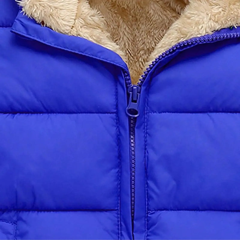 Boys Royal Blue Hooded Puffer Jacket With Sherpa Fleece Lining Coats & Jackets