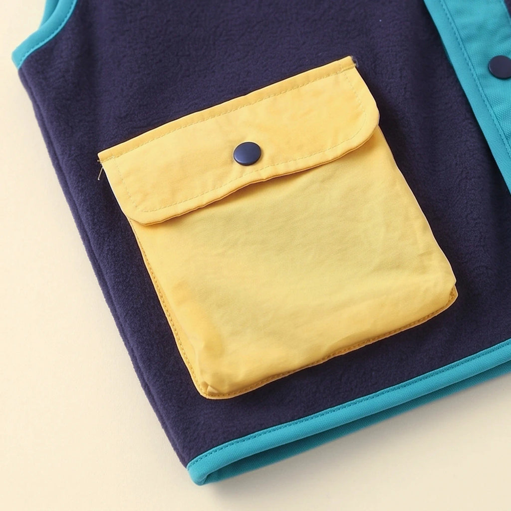 Boys Navy Blue Colorblocked Sleeveless Jacket Coats & Jackets