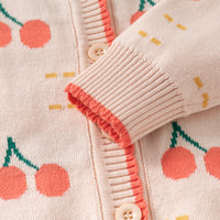 Girls Apricot Cardigan With Self-Design Cherry Patterns Sweaters & Cardigans