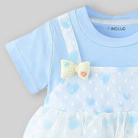 Girls Light Blue Heart Print Mock-Layered Pinafore Dress Casual Dresses