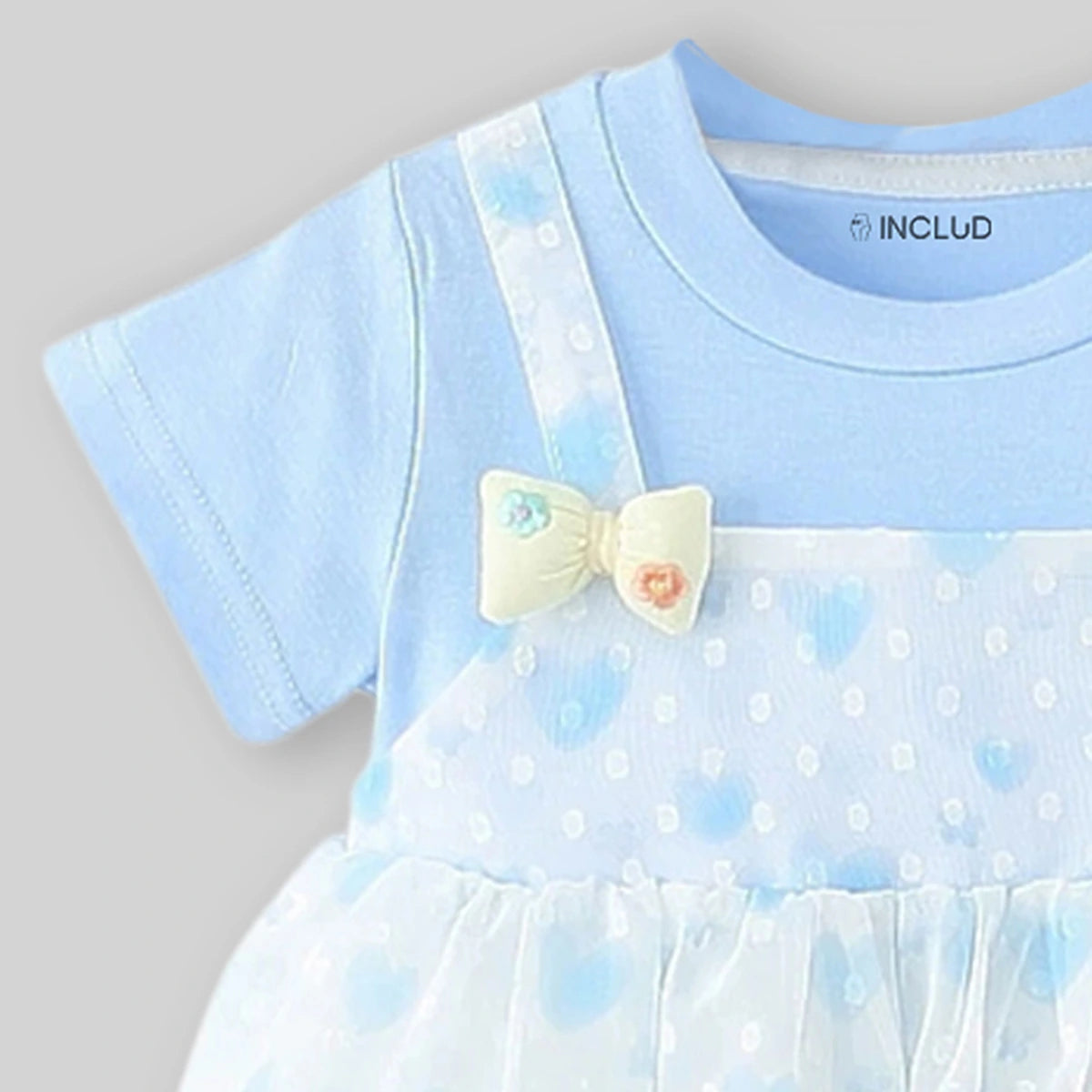 Girls Light Blue Heart Print Mock-Layered Pinafore Dress Casual Dresses