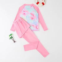 Girls Pink Tropical Print T-Shirt With Skirted Legging Swimwear Sets Beachwear