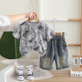 Boys Grey Graphic Printed Short Sleeves T-Shirt With Shorts Set 2 pc. Sets Grey 1-2 Y