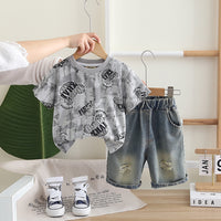Boys Grey Graphic Printed Short Sleeves T-Shirt With Shorts Set 2 pc. Sets Grey 1-2 Y