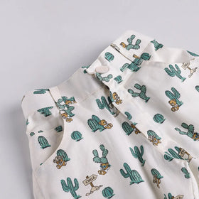 Boys Green Cactus Printed Shirt With T-Shirt And Shorts Sets 3 pc. Sets