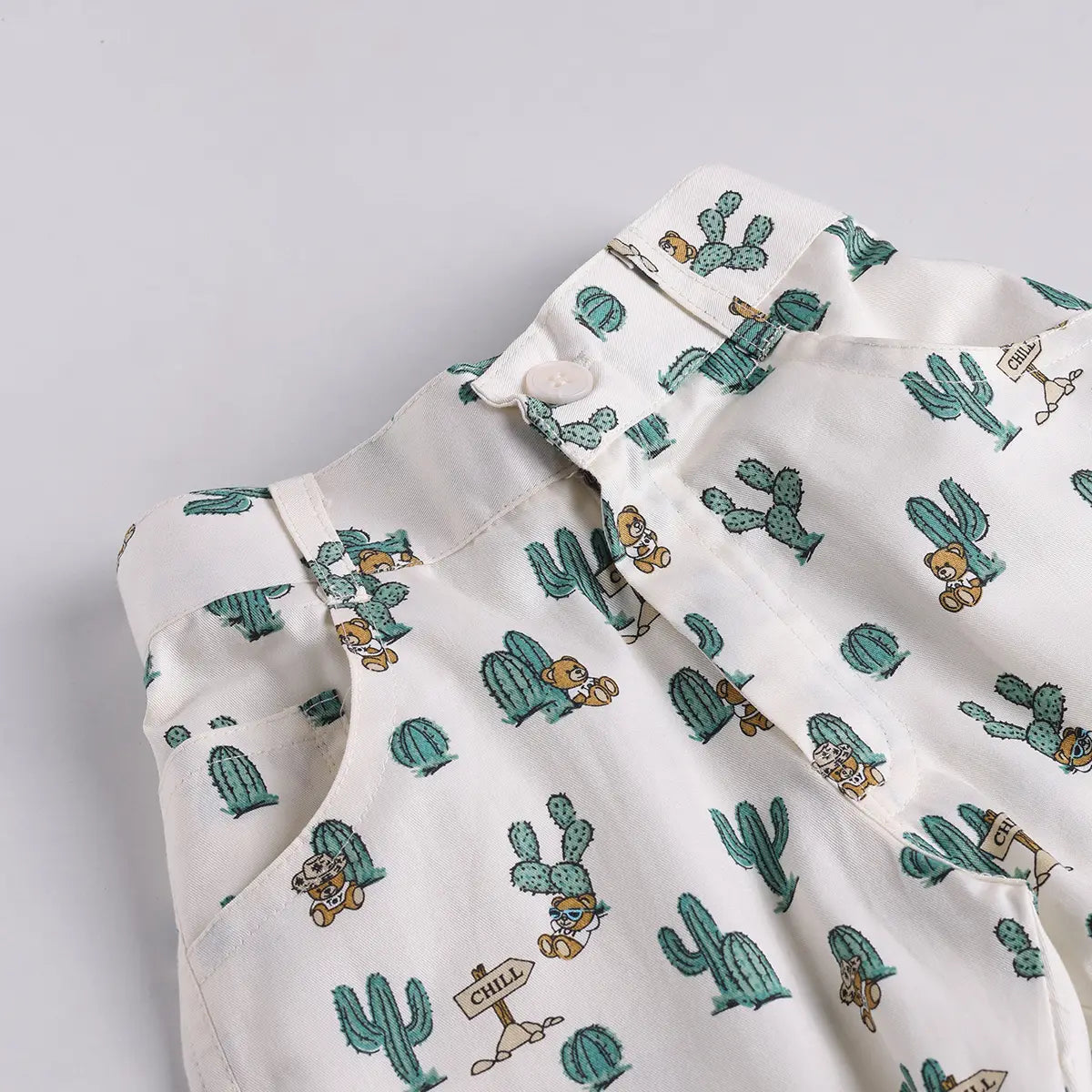 Boys Green Cactus Printed Shirt With T-Shirt And Shorts Sets 3 pc. Sets