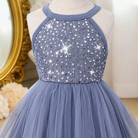 Girls Blue Sequin Embellished Sleeveless Fit & Flare Dress Casual Dresses
