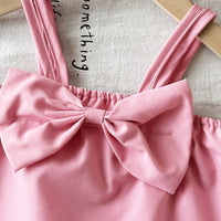 Girls Pink Bow Applique Sleeveless Top With Embroidered Denim Shorts Sets 2 pc. Sets