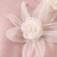 Girls Peach Flower Applique Knitted Sweater & Pants Sets Sets