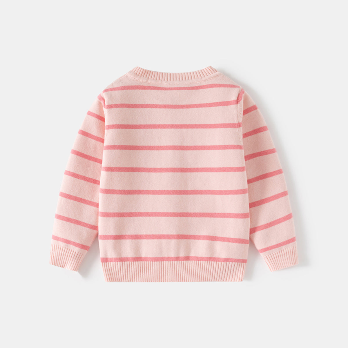 Girls Light Pink Cardigan With Self-design Stripe Patterns Sweaters & Cardigans