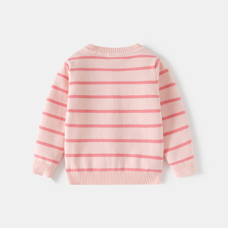 Girls Light Pink Cardigan With Self-design Stripe Patterns Sweaters & Cardigans