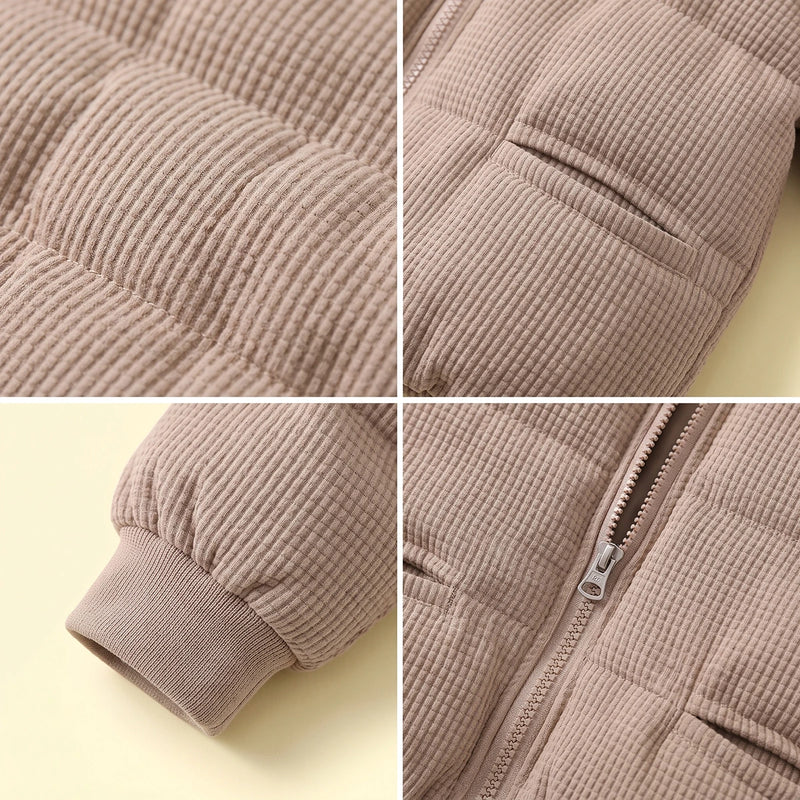 Boys Beige Textured Hooded Zip-up Jacket Coats & Jackets