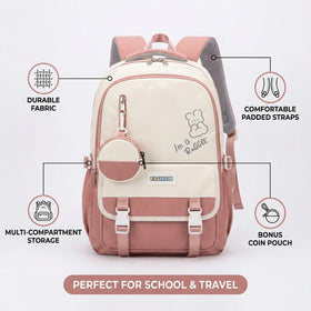 Kids Pink Bunny Multi-Compartment School Backpack Trending Accessories