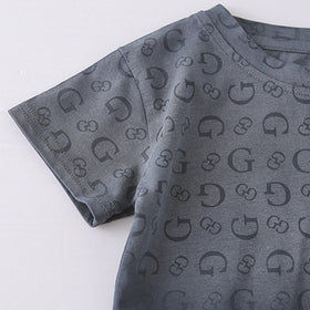 Boys Dark Grey Letter G Printed T-Shirt With Denim Shorts Set Sets