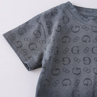 Boys Dark Grey Letter G Printed T-Shirt With Denim Shorts Set Sets