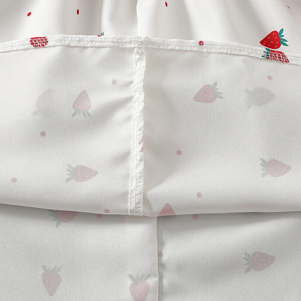 Girls White Strawberry Printed Sleeveless Fit & Flare Dress Casual Dresses