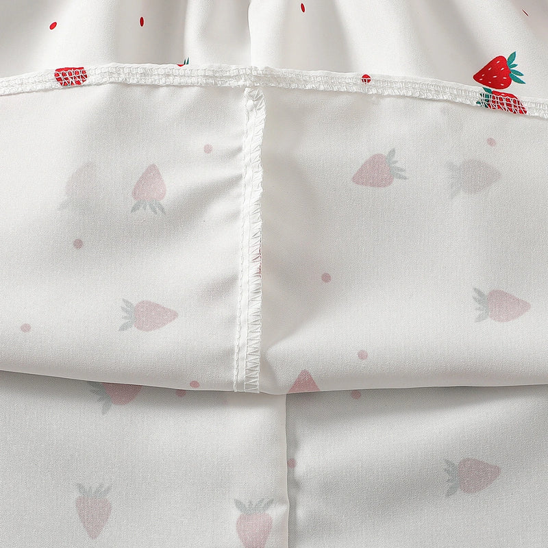 Girls White Strawberry Printed Sleeveless Fit & Flare Dress Casual Dresses