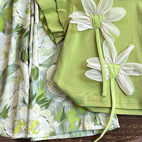 Girls Lime Green Floral Applique Flutter Sleeve Top With Flared Pants Sets 2 pc. Sets