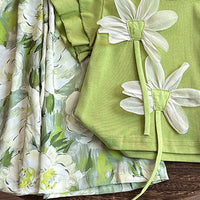 Girls Lime Green Floral Applique Flutter Sleeve Top With Flared Pants Sets 2 pc. Sets