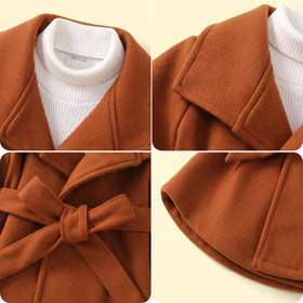 Girls Brown Solid Long Sleeve Trench Coat Coats & Jackets