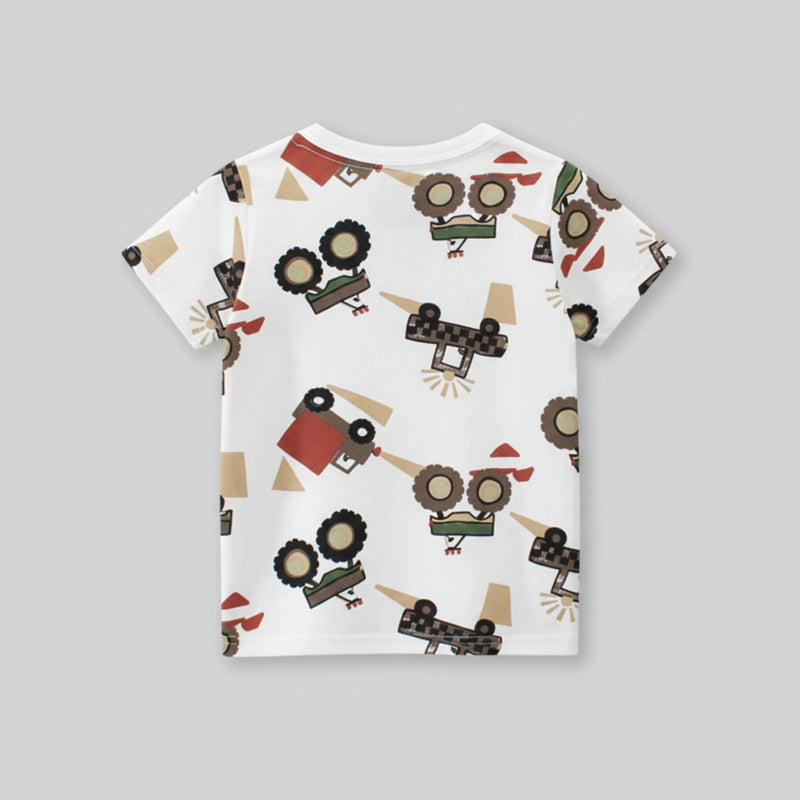 Boys Off White Car Cartoon Printed Short Sleeves T-Shirt Tshirts