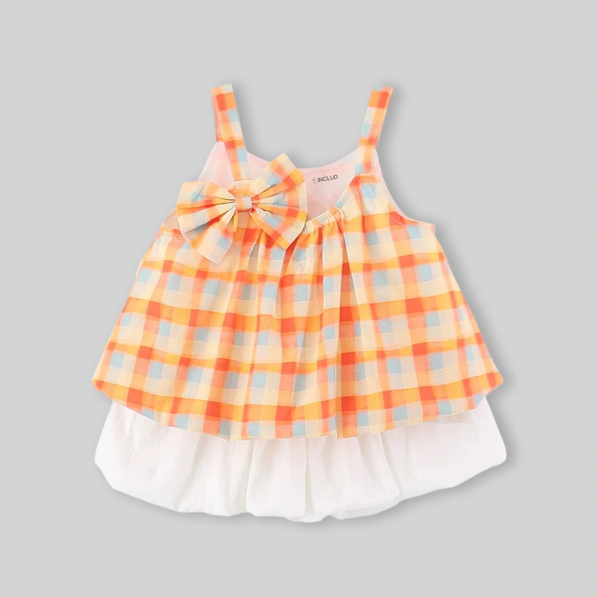 Girls Orange Checked Top With Shorts Sets Sets