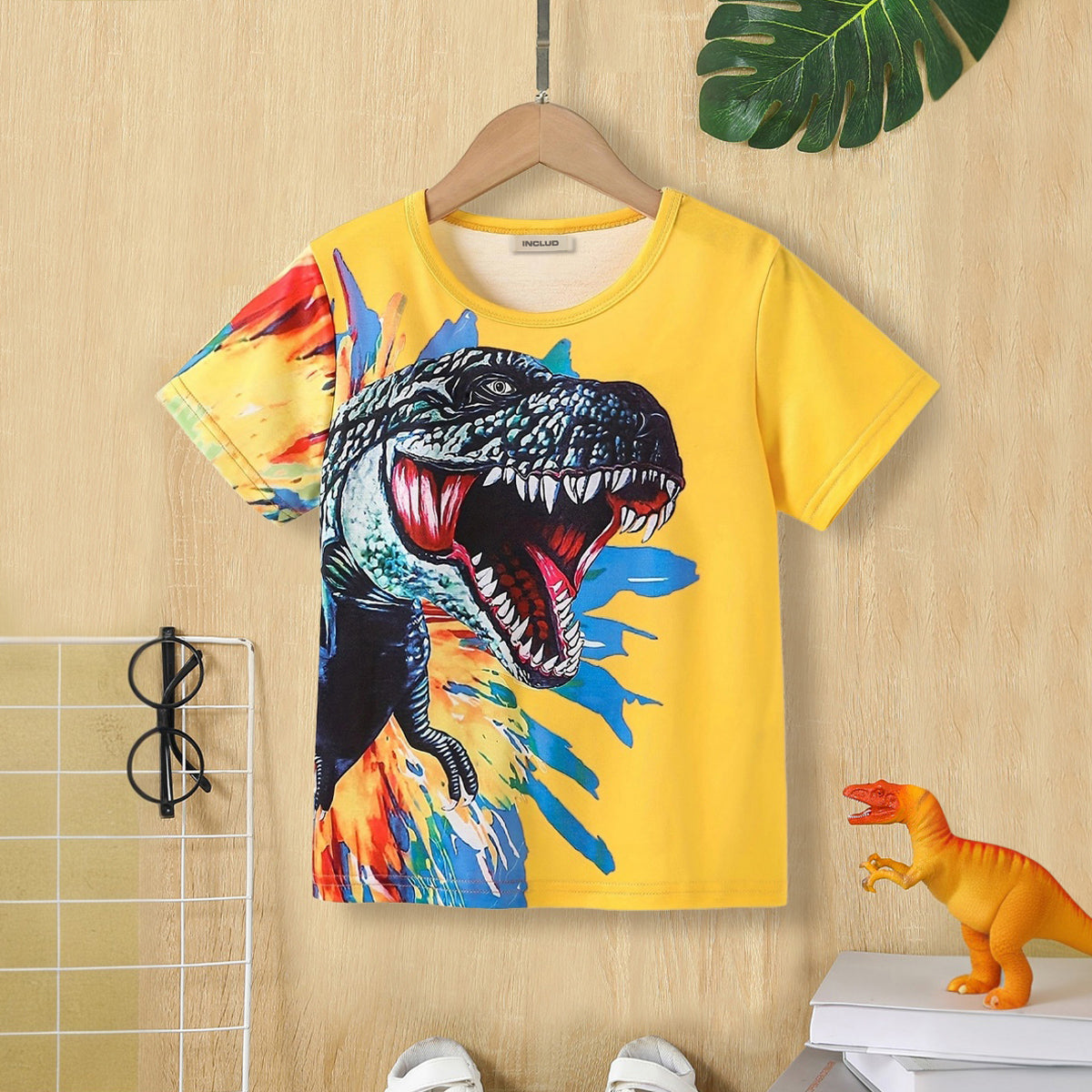 Boys Yellow Dinosaur Printed Short Sleeve Tshirt Tshirts Yellow 1-2 Y