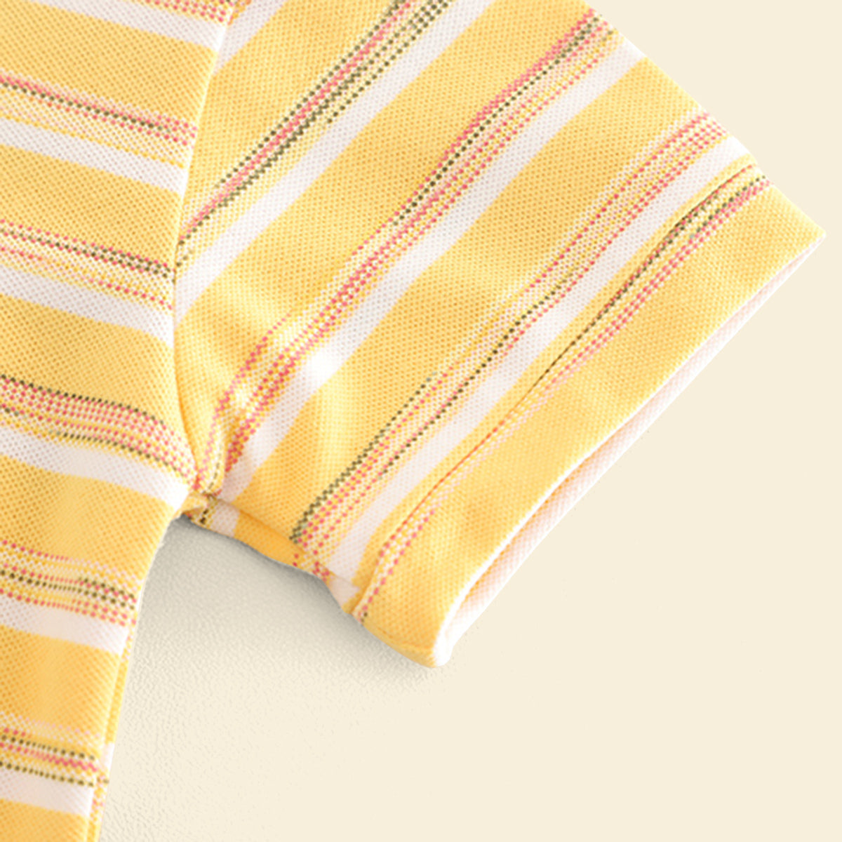 Boys Yellow Striped Triangular Patch Pocket T-Shirt With Brown Shorts Set 2 pc. Sets