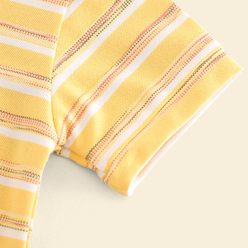 Boys Yellow Striped Triangular Patch Pocket T-Shirt With Brown Shorts Set 2 pc. Sets