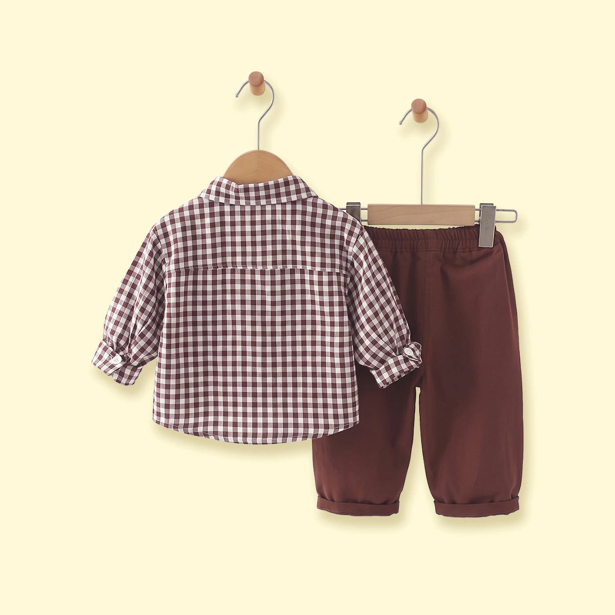 Boys Brown Checked Long Sleeves Shirt & Pants Sets Sets