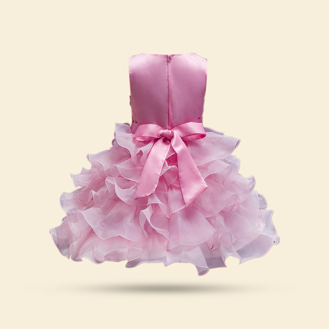 Girls Tiered Flower Applique Party Dress Party Dresses   